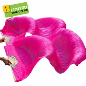 WJPUUS 1 Pair(Left+Right) Belly Dance Fan Artificial Silk Bamboo Fans