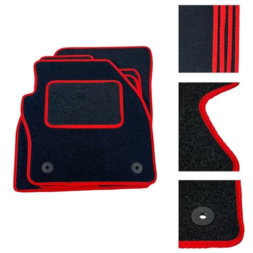 DB Bespoke - Tailored Car Mats - Compatible with Audi A5 Sportback 2017 to Present - Black Carpet - Non-Slip Carpet Mat - 4 pc Complete Car Floor Mats with 8 Velcro clips - RED
