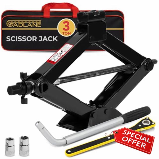 GADLANE Scissor Jack Kit - 3 Ton Portable Heavy Duty Car Jack Kit with Extendable Wrench