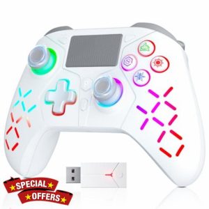 TURPOW Wireless Controller for PS-5 Gamepad Remote Control with Dual Motor Vibration/6-Axis Sensor/Turbo/3.5mm Audio Jack/Touch Pad for Ps-3/Ps-4/Ps-5/Pro/Slim/S-witch/Pc(RGB) White