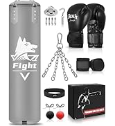 JUOIFIP Heavy Punching Bag Hanging Set, Unfilled 4FT Boxing Bag with Gloves and a Full Range of A...