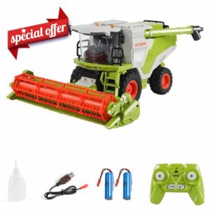 Kodbiby Remote Control Cars 1/24 Remote Control Combine Harvester 6-Channel 2.4GHz Spray LED Lights Sound Remote Control Tractor Toy Green Farm Toy Gifts for Kids Adults Wheat Cutting Head 2 Batteries
