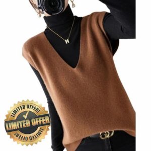 EEJBYTDI Autumn Winter Women Knitted Cashmere Sweater Vest Korean Sleeveless V-Neck Pullover Female Vest Loose Tops