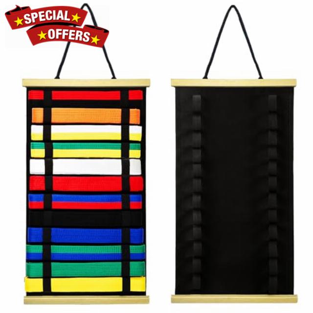 Aiqriwv 12Belts Karate Belt Display Rack with Wooden Frame