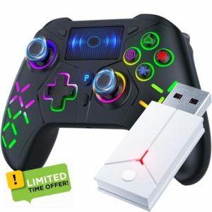 FOIRCEADAL Wireless Controller for PS-5 Gamepad Remote Control with Dual Motor Vibration/6-Axis Sensor/Turbo/3.5mm Audio Jack/Touch Pad for Ps-3/Ps-4/Ps-5/Pro/Slim/S-witch/Pc(RGB) Black