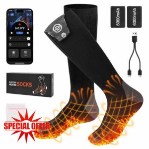 Netraty Heated Socks for Men Women 6000mAh Rechargeable Winter Foot Warmer Electric Heating Socks APP Control 4 Temperature Thermal Socks Washable Heated Ski Socks for Camping