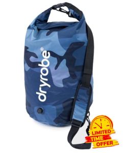 Dryrobe Travel Compression Bag - Large Compact Waterproof Bag for Travel & Sports Storage - Wet Bags for Swimming/Surfing/OCR - Stuff Sack for Wet Clothes with Roll Up Closure - 33 L - Blue Camo