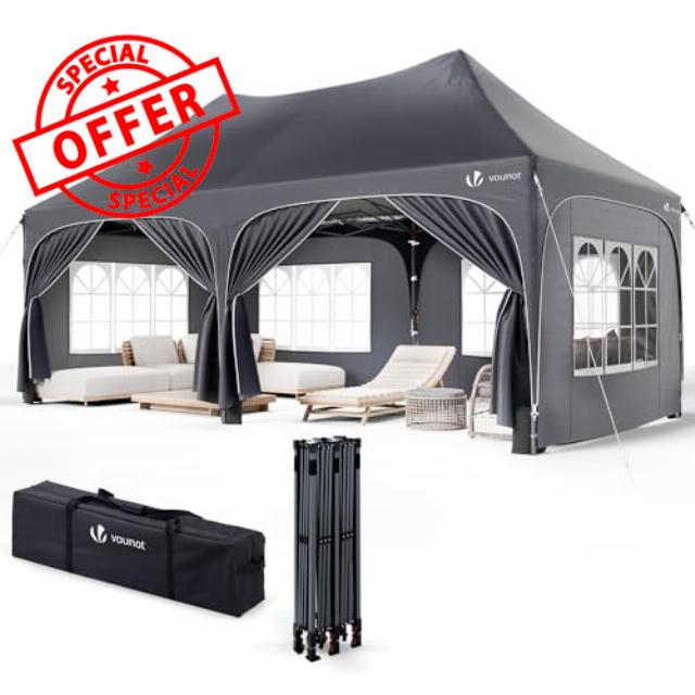 VOUNOT 3mx6m Pop Up Gazebo with 6 Removable Sidewalls & 6 Weight Bags
