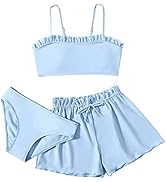 Girl's 2 Piece Swimsuits Soild Bikini Rullfe Bathing Suit Briefs Girls Bikini Swimwear Set Kids B...