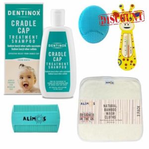 Alimos Baby Bath Silicone Brush & Fine Tooth Comb Bundled With Dentinox Cradle Cap Treatment Shampoo 125 milliliters