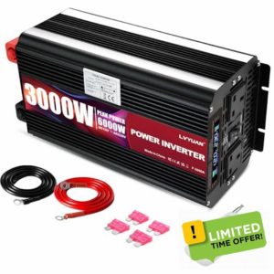 LVYUAN 3000W Power Inverter DC 12V to 240V AC Converter 6000W Peak with 2 AC Sockets 1 USB