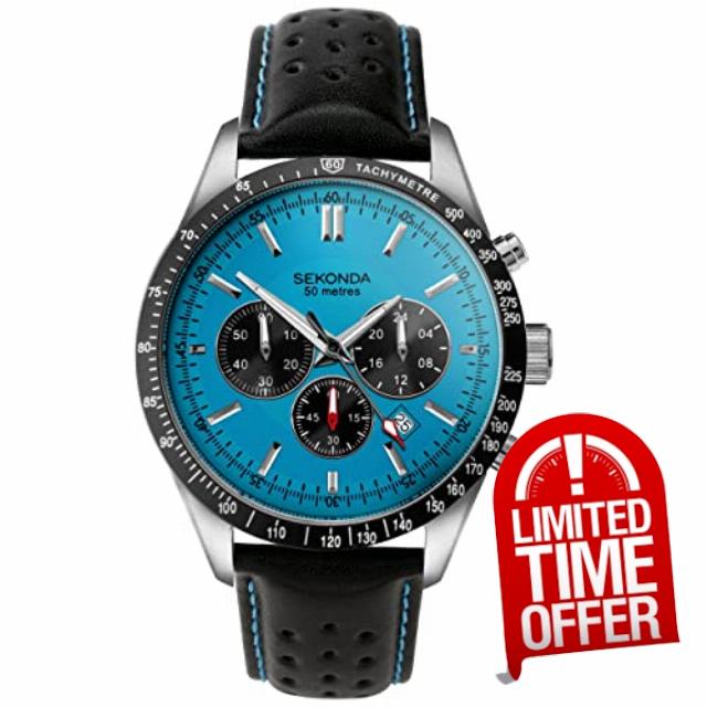 Sekonda Mens 45mm Velocity Chronograph Sports Watch Round Stainless Steel Case Water Resistant 50 metres