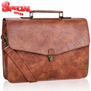 Estarer 15.6 Inch Leather Laptop Messenger Bag Mens Slim Briefcase Satchel Bag for Work Office Brow