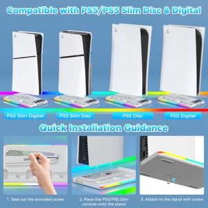 Vertical Stand for PS5/PS5 Slim (Disc & Digital Edition) PS5/PS5 Slim Cooling Station with Dual Controller Chargers