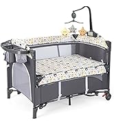 GYMAX Baby Travel Cot, 5-in-1 Portable Baby Bed Playard with Changing Table, Storage Pocket and H...