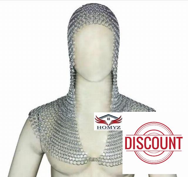 HOMYZ Aluminum Butted Chainmail Hood/Woman Coif | Made Armor Larp Sca Costume