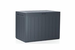 Stolmet Garden Storage Box 190 and 280 Litre Boardebox Effect | Plastic Outdoor Patio Parcel Tool Chest Log Store | Lockable Water-Resistant Weatherproof | Anthracite and Brown (Anthracite