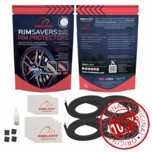 Rimsavers (Black) Alloy Wheel Rim Protectors – Set of 4 – Guard Alloy Wheels | Wheel Protection – Easy to Install | Fits 12-24 Inch Wheels