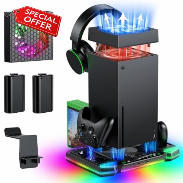 Upgraded Auto Cooling Fan System and Charging Stand for Xbox Series X Console & Controllers