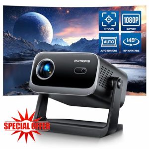 Mini Projector【Electric Focus & Auto Keystone】WiFi Bluetooth 145°Rotatable Portable Projector 1080P Full HD Supported