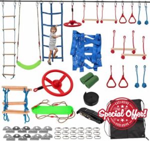 Meulbaty 10 Pcs Outdoor/Garden Obstacles Training Slackline Sets for Kids: 18M Slackline
