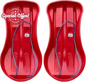 2 x OptiProducts® Heavy Duty Large Unisex Children & Adults Snow Sledge Toboggan Sledge Rope Sled Play Snow Ice Red