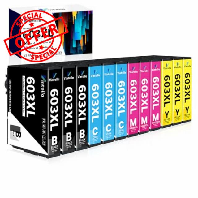 Vintella 603XL Ink Cartridges Multipack Replacement for Epson 603 Ink Cartridges Multipack for Expression Home XP-3100 XP-4100 XP-2100 XP-2105 XP-3105 Workforce WF-2810 WF-2830 WF-2835 WF-285