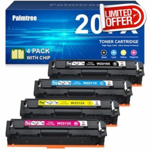 Palmtree 207X With Chip Compatible for HP 207X 207A Toner Cartridges Multipack for HP Color Laserjet Pro MFP M283fdw Toner Cartridges M255dw M255nw M283fdn M283cdw 207X Black Cyan Yellow Magenta