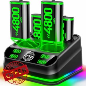 Charger for Xbox One Controller Battery Pack with 4 x 4800mWh Rechargeable Battery Packs for Xbox One/Xbox Series X|S