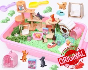 Play Sand for Kids Pet Care Pretend Play Sandbox with 1kg Magic Sand Cat Figures Playset Toy 8 Sand Mold & 5 Sand Tools Sensory Bin Sand Toys Magic Sand Play Set Gift for Kid Boys Girls (CAT)