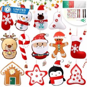 Fiada 13 Pcs Christmas Felt Ornaments Sewing DIY Craft Kit Stocking Gingerbread Christmas Tree Hanging Ornaments for DIY Christmas Party Favors Xmas Decorations Cute Felt Gifts