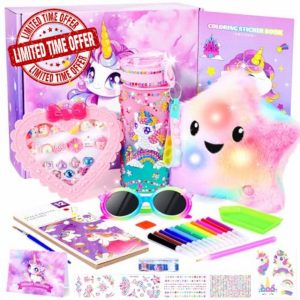39PCS Unicorns Gifts for Girls Kids Toys 3 4 5 6 7 8 9 10 Years Old-Decorate Your Water Bottle Kits for Girls/Light Up Star Pillow Unicorn Diamond Painting Toys Gifts for Girls Birthday Christmas