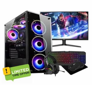 Computek Gaming PC Tower: Intel Core i5 • Nvidia GT1030 2GB • 16GB RAM • 256GB SSD+1TB HDD • 500W 80Plus • WiFi • Windows 10 • Black 6 Fans RGB Case • 22" Monitor Bundle