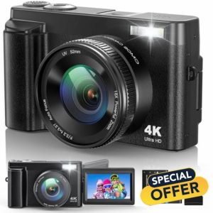 Digital Camera 4K 48MP Autofocus Vlogging Camera with 3 Inch 180° Flip LCD Screen