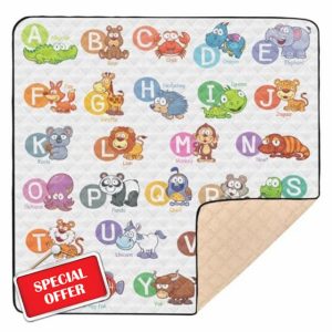 Cartoon Animal English Alphabet Large Sturdy Baby Gym & Activity Mat for Floor Washable Baby Play Tummy Time Mat for Babies Infants Toddlers