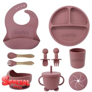 Personalized Silicone Suction Plates for Baby，Custom Toddlers Spoon and Fork