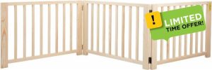 Freestanding Wooden Dog Gate - Indoor Pet Gate with Walk-Through Door