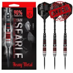 Harrows Ryan Searle Heavy Metal Series 2 Player Darts Set I Professional Darts 90% Tungsten Steel Tip ALL Weights I 10pc Set with Carbon ST Midi Shafts & Signature Flights