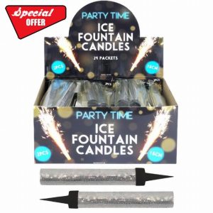24 x 15cm Silver Ice Sparkling Fountain Candles with Holder: Perfect Cake Sparklers Fountain Candles for Birthday