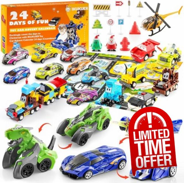Car Robot Toys Christmas Advent Calendar 2024 for Kids Boys