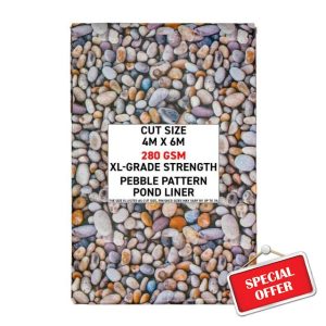 Heavy Duty 280GSM Pond Liner - 4m x 6m - Pebble Pattern XL-Grade Strength - Garden Pond Stream Liner - UV Resistance and Leak-Free HDPE Liner with Pebble Desig