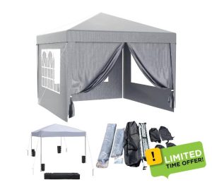 ZANGELI | 3x3m All Seaons Pop Up Gazebo Heavy Duty Retractable Sides & 4 Weight Bags