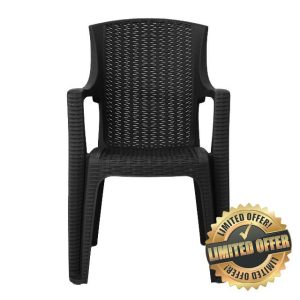 simpa Stackable High Back Plastic Rattan Effect Garden Chair - Graphite Single Chai
