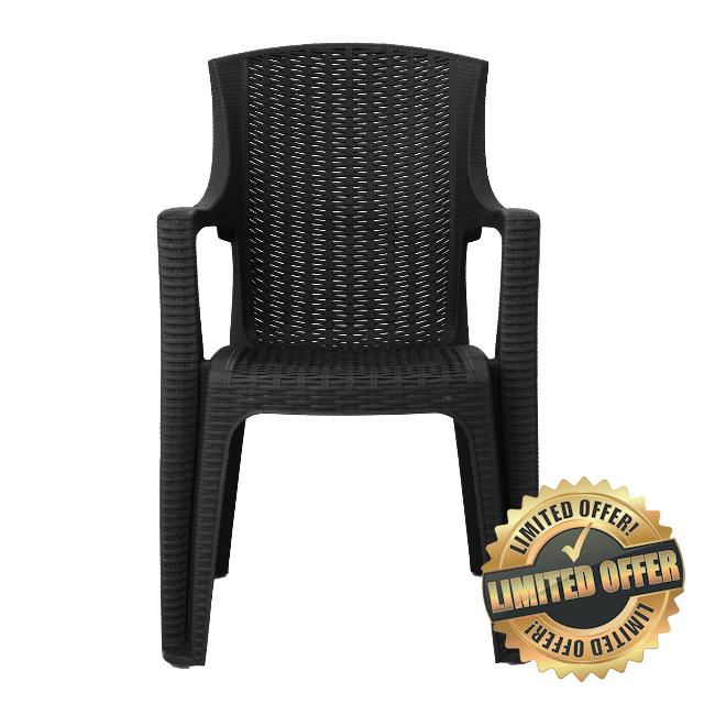 simpa Stackable High Back Plastic Rattan Effect Garden Chair - Graphite Single Chai