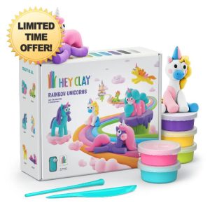 Hey Clay Rainbow Unicorns 15 Cans Set - Colourful Modelling Kids Air-Dry Clay Set 15 Cans with Sculpting Tools and Fun Interactive Instructions Gift for Children Age 3+