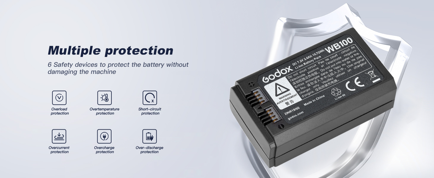 Godox WB100 AD100PRO Battery WB100 Battery 7.2V/2600mAh for Godox V1C V1N V1S V1