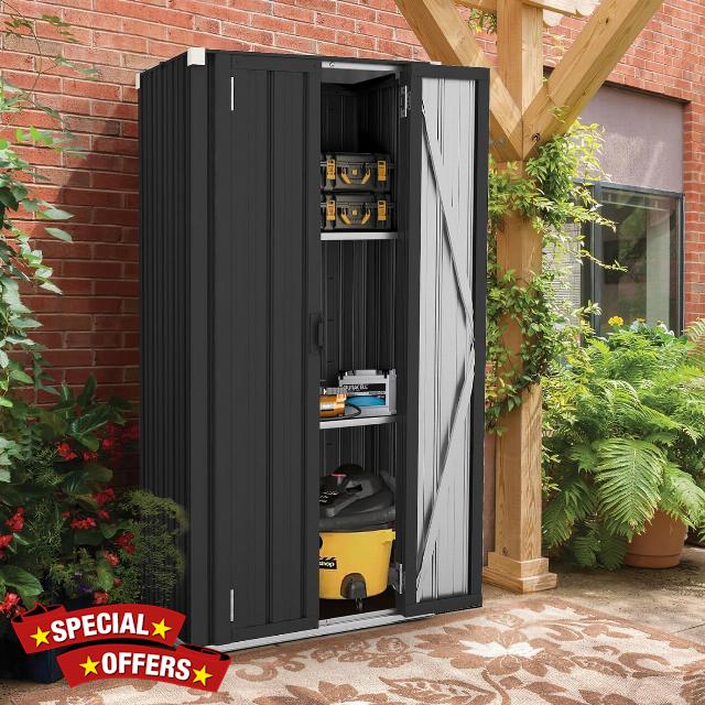 U-MAX Outdoor Tall Garden Storage Box with 3 Adjustable Shelves