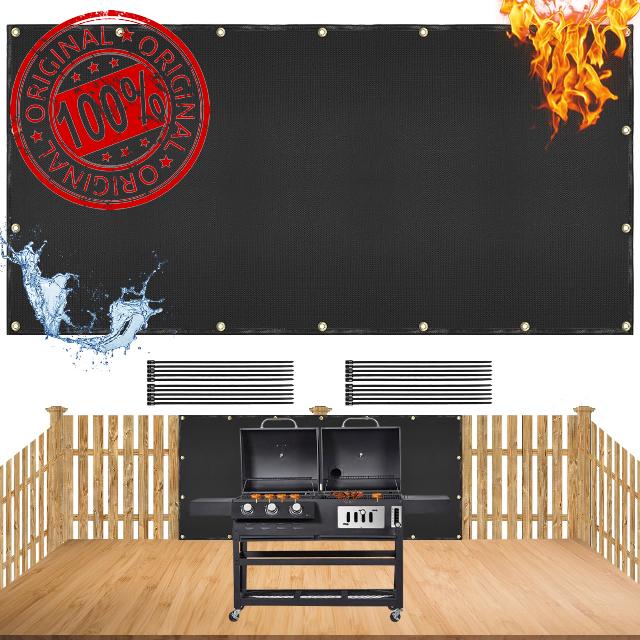 Heat Shield behind Grill Fireproof Grill Heat Shield Mat for Wall Behind Grill Behind Stove Wall Protector Grill Heat Shield Waterproof Balcony Privacy Fence Screen Fireproof Deck Railing Cover(3’x6’)