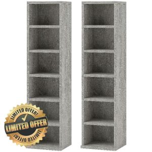 HOMCOM 204 CD Media Display Shelf Unit Set of 2 Blu-Ray Tower Rack w/Adjustable Shelves Bookcase Storage Organiser