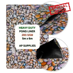 5m x 6m Pebble Design Pond Liner 280g/sqm - Heavy Duty HDPE Material - UV & Tear Resistant